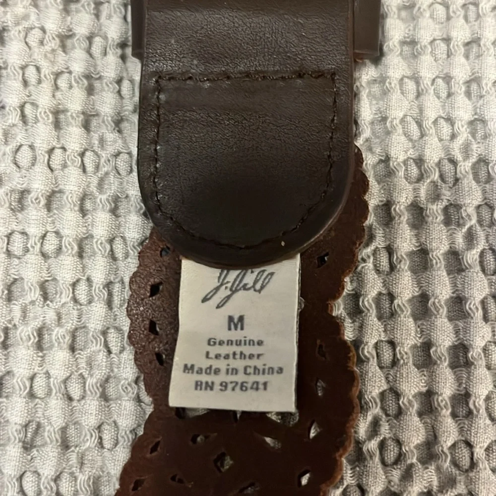J Jill Genuine Brown Leather Perforated Scalloped Vintage Boho Belt